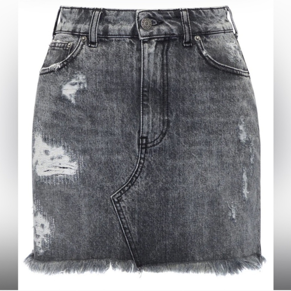 SEROYA Alli Black Jean Ripped Skirt